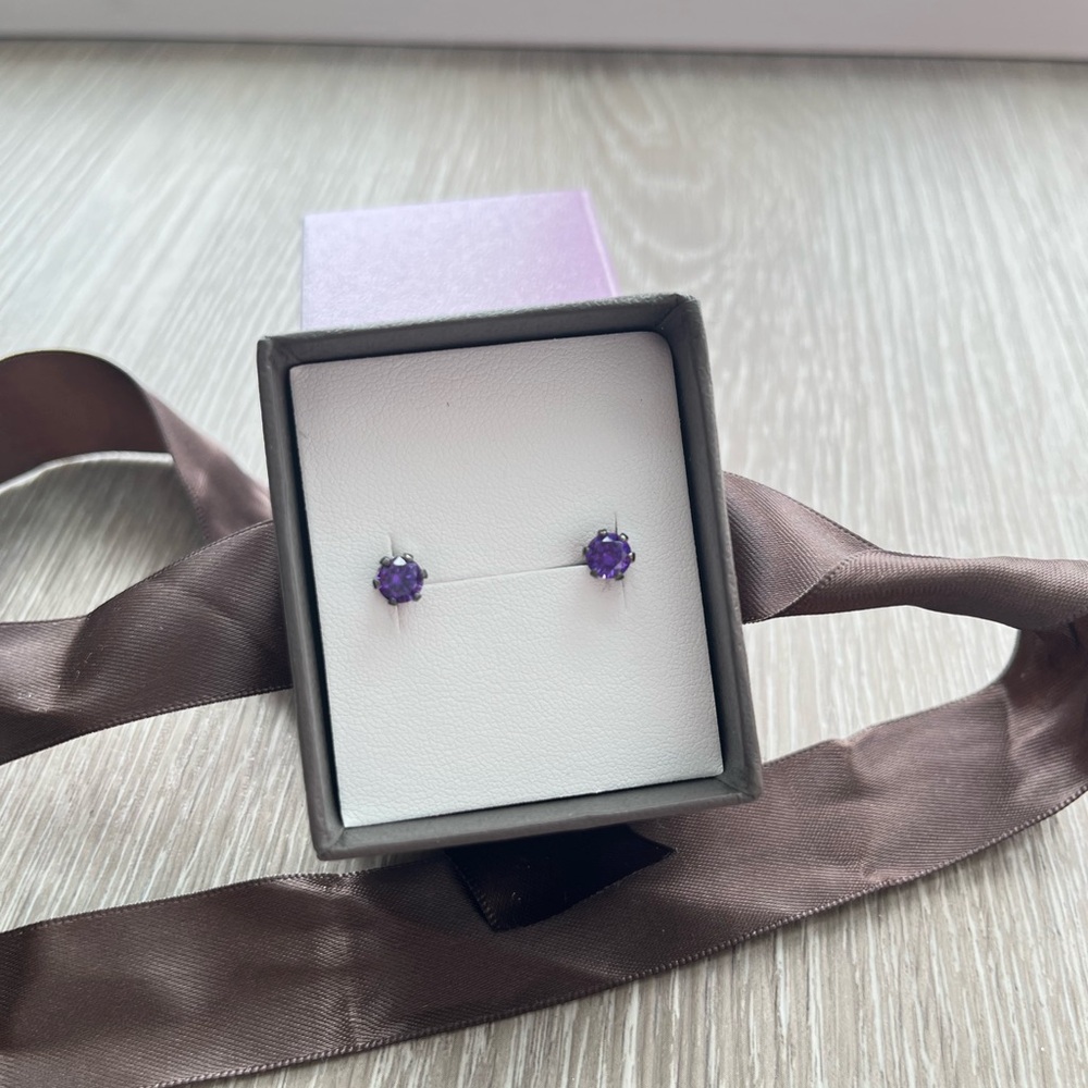 Sterling Silver Amethyst-Tone Stud Earrings